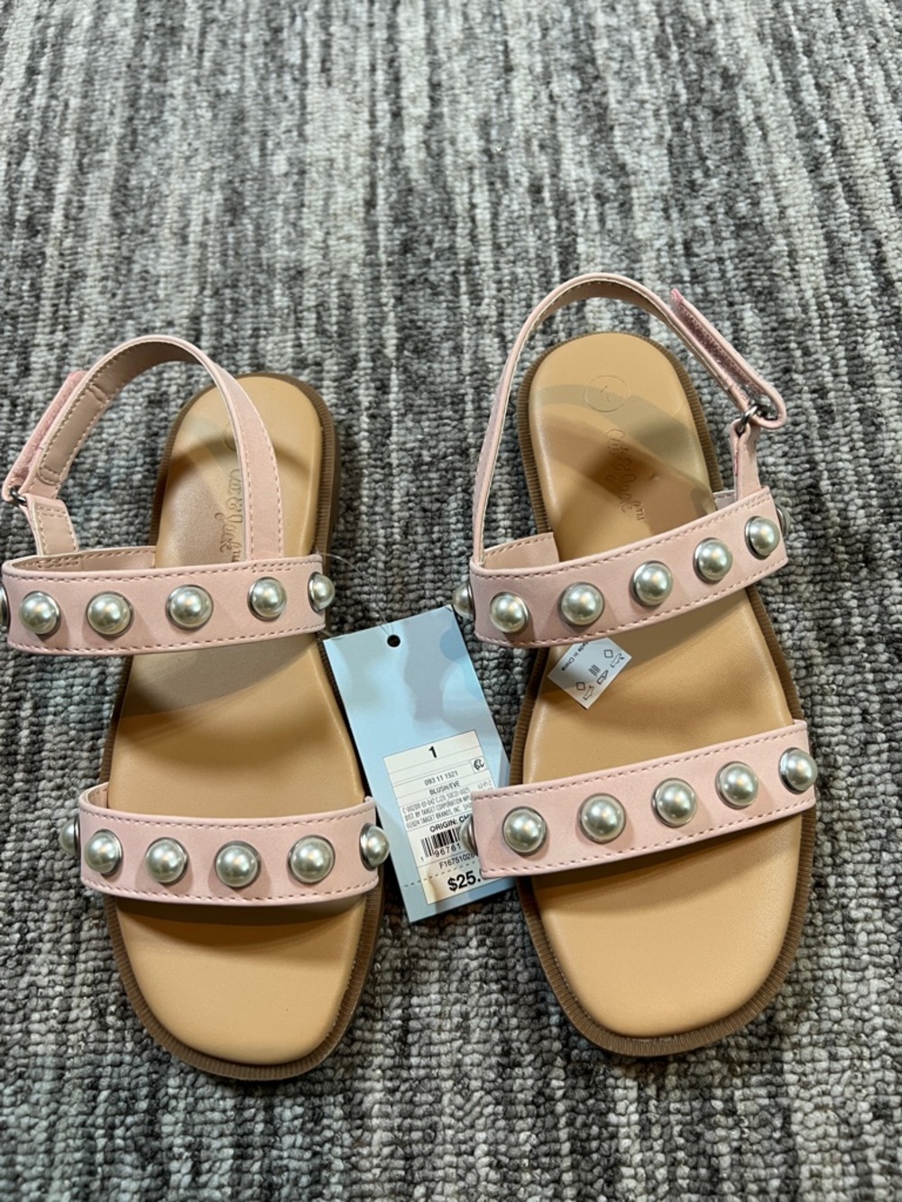 Cat & Jack Blush Pink Pearl-Studded Double Strap Sandals